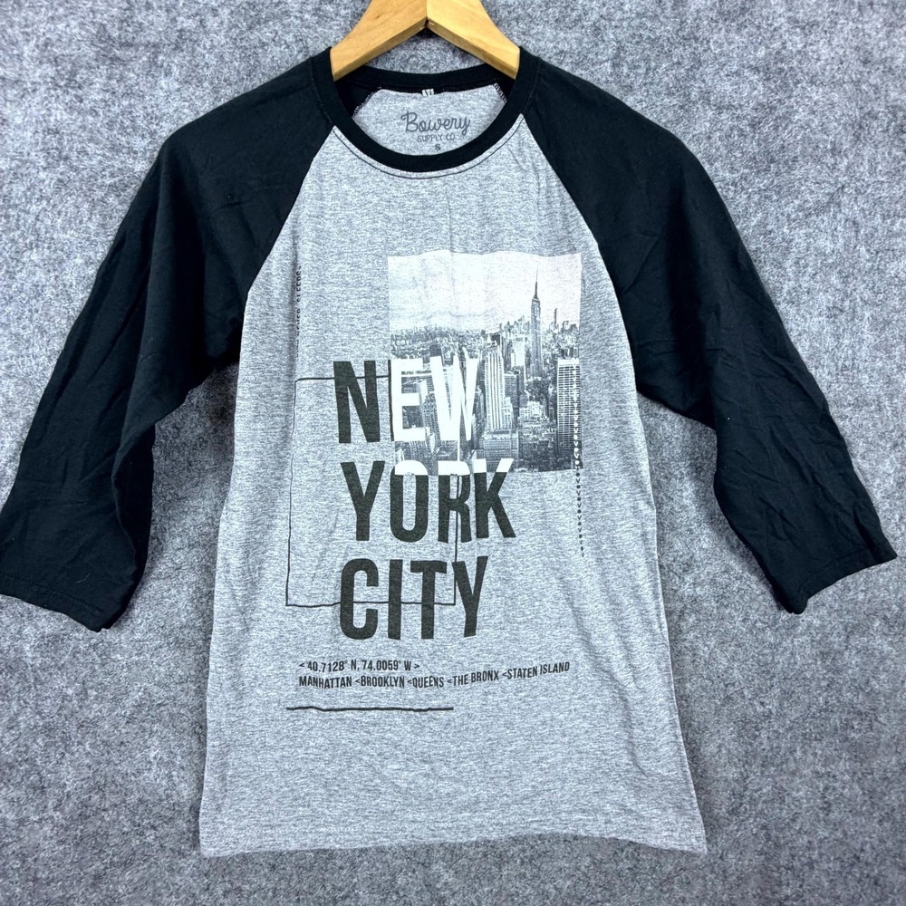 New‎ York City Bowery Supply Co Shirt Mens Small Gray Black Cotton Raglan Sleeve